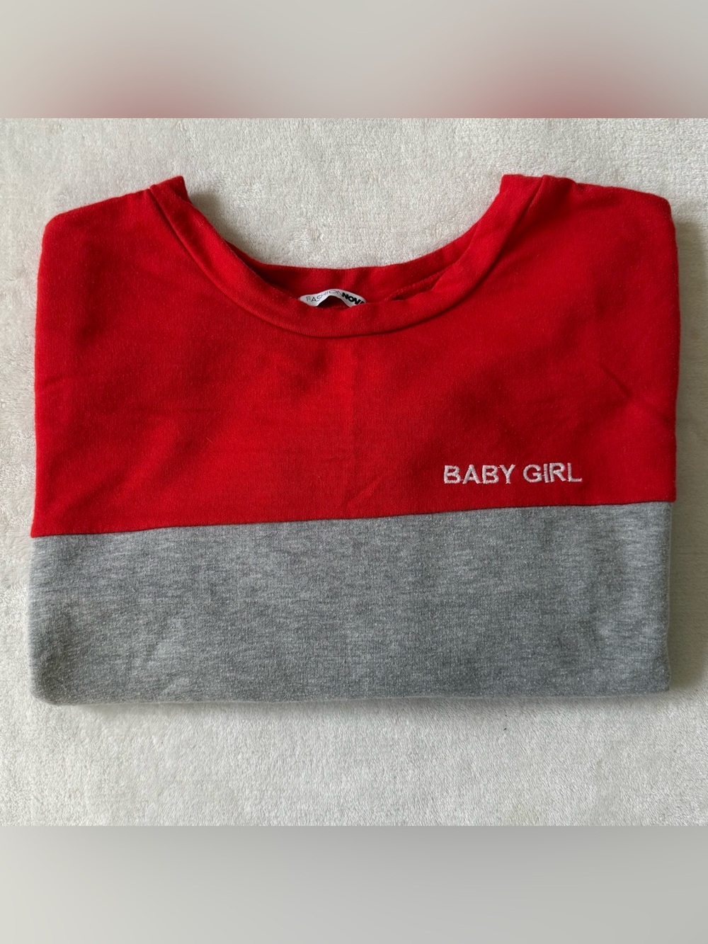 Fashion Nova Baby Girl Red Gray Color Block Cropped Top Sweatshirt Plus Size 2X - Picture 2 of 11